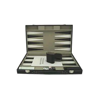 Bild av PrimoGames Attaché Case Backgammonspel i ädelt konstläder med innerhölje fin filt 48 x 38 cm inkl. tärningskoppar