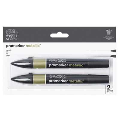 Bild av Winsor &amp; Newton 0290149 ProMarker metallic, professionell layoutmarkör 2 spetsar, fin och bred för teckningar, design layouter uppsättning av i guld