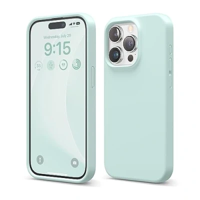 Bild av elago Kompatibel med iPhone 15 Pro Fodral, Flytande Silikon Heltäckande Skydds Stötsäkert, Smalt telefon Reptåligt Mjukt Mikrofiberfoder 6,1 tum (mint)