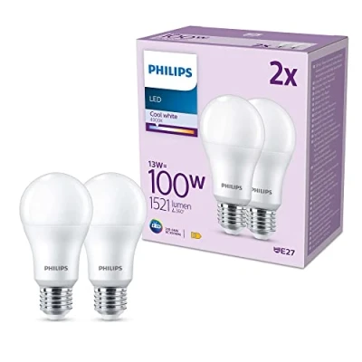 Bild av Philips LED multipack: 13W (100W), E27, A67, Kallvitt 4000 Kelvin, Frostad plast, 1521 lumen, Ej dimbar, 15000 timmar livslängd, 2 pack