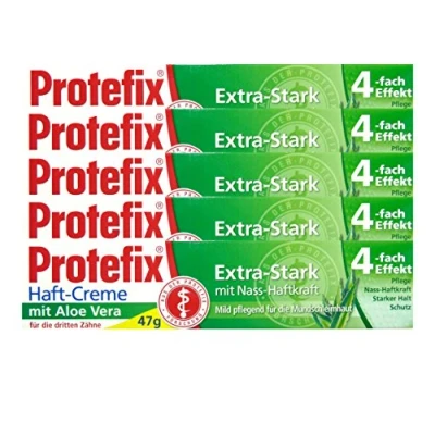 Bild av Protefix 5 x självhäftande kräm aloe vera extra stark med våt vidhäftning, 40 ml styck