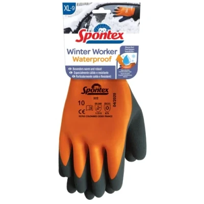 Bild av Spontex Winter Worker Waterproof handskar, vattentäta arbetshandskar med tvålagersfoder, högt köldskydd, latexbeläggning, storlek XL, 1 par, 12322089, orange/svart, XL (1 par)