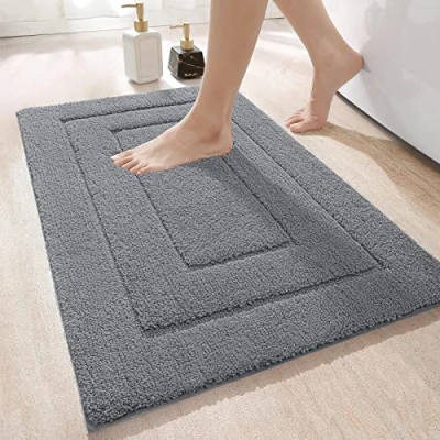 Bild av DEXI Halkfri badmatta, mjuk mikrofiber badrumsmatta, vattenabsorberande, maskintvättbar, extra tjock duschmatta för badrum, 40 x 60 cm, grå