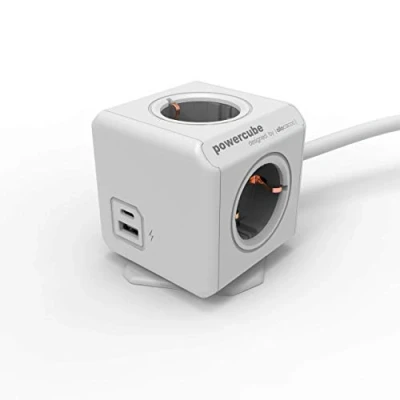 Bild av Allocacoc PowerCube Extended USB 4 x uttag, 1 C och A, 1,5 m kabel 10435/DEEUAC vit/grå