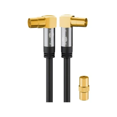 Bild av Goobay 70455 TV antennkabel, vinklad, koaxuttag 90 &gt; koaxkontakt 90,135 dB, 4 vägs skärmad, guldpläterad, svart (1,0 m)
