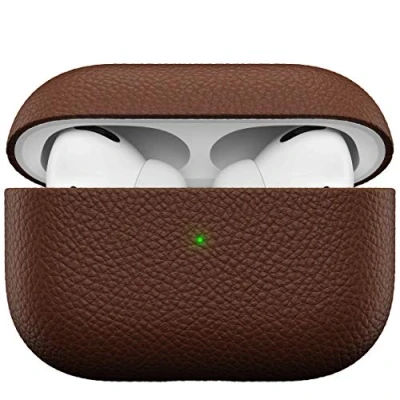 Bild av KeyBudz Artisan Läderskyddsfodral för Apple AirPods Pro fodral, läderfodral, äkta läder, hörlurar tillbehör, brun