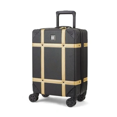 Bild av Rock vintage resväska retro 8 hjul spinner bagage, Svart/guld, S