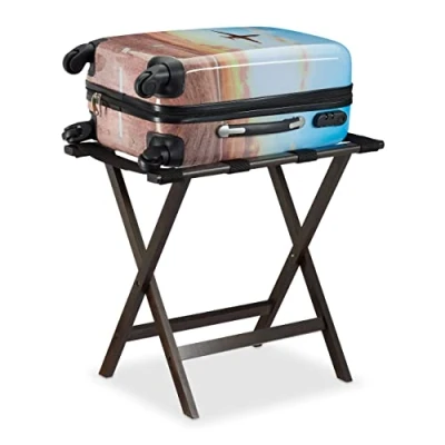 Bild av Relaxdays mörkbrun bambu fällbart bagageställ resväska stativ, H x B D: 53,5 58 36,5 cm, 90% 10% plast