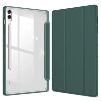 Bild av Fintie Hybridfodral för Samsung Galaxy Tab S9 FE+/Tab Plus 12,4 tum 2023 surfplatta med pennhållare stötsäkert skyddsfodral transparent hårt skal på baksidan, nattgrön