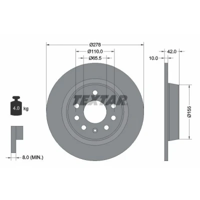 Bild av TEXTAR PRO 92167603 Disque de frein 278 10 05/08 110 plein revêtu sans boulon fix roue, moyeu roue OPEL: Zafira B, Astra H 3/5 portes