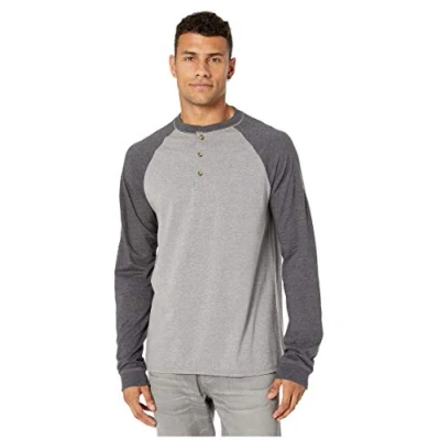 Bild av Hanes t skjortor för män, BeefyT Henley tröjor långärmade bomullströjor Oxford grå/skiffer ljung, XXL