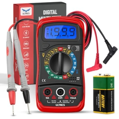 Bild av ULTRICS Digital Multimeter, Voltmeter Amperemeter Ohmmeter Kretskontroll med bakgrundsbelysning LCD testkablar, Bärbar Multitestare Mäter OHM AC DC Spänning Strömmotstånd (Digital Multimeter D2)