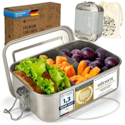 Bild av Dimono® Lunchlåda Läckagesäker bentolåda i rostfritt stål; Vattentät hållbar låda med fack och tätningar (b: 850 ml)