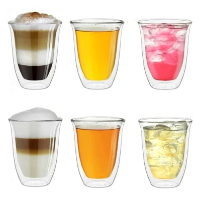 Bild av Creano dubbelväggiga glas 400 ml &quot;DG V&quot;, set om 6, stort termoglas med dubbla väggar av borosilikatglas, kaffeglas, teglas, lattglas, väggglas