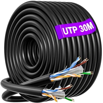 Bild av Ethernet kabel 30m hög hastighet, lång utomhus och inomhus, CAT6 Bulk Internet kabel, Gigabit Data anslutning, 23AWG nätverkskabel, svart LAN kabelrulle 30 meter