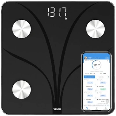 Bild av Vitafit Smart badrumsvåg kroppsvikt, hög noggrannhet säkrad av viktvåg professionell fabrik sedan 2001, App Sync 13 kroppssammansättning inklusive BMI, kroppsfett och muskler, 180 kg, LED, svart