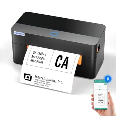 Bild av BORN4SHIP Bluetooth fraktetikettskrivare, 4x6 termisk etikettskrivare, kompatibel med Etsy, eBay, Amazon, för små fraktföretag, svart orange