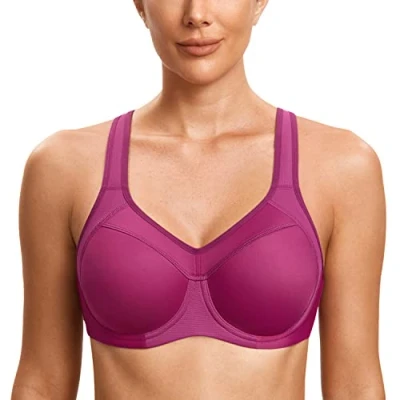 Bild av SYROKAN Fullständigt Stöd För Kvinnor Med Hög Effekt Racerback Lätt Fodrad Bygelsport bh Magenta Purple 75E