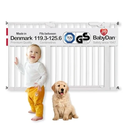 Bild av BabyDan Premier säkerhetsgrind, barngrind extra bred, vit, 119,3 125,6 cm