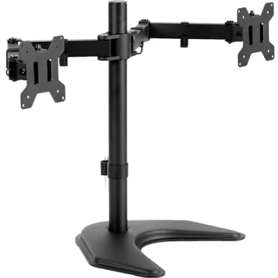 Bild av VIVO Dual LED LCD monitorfäste, fristående skrivbordsstativ för 2 skärmar upp till 27 tum, kraftiga helt justerbara armar med max VESA 100 x mm, svart, STAND V002F