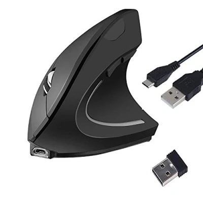 Bild av Trådlös vertikal ergonomisk mus, WesKimed 2.4G tysta vertikala möss med USB mottagare för dator bärbar PC, 3 justerbar DPI (800/1200/1600), 5 knappar svart