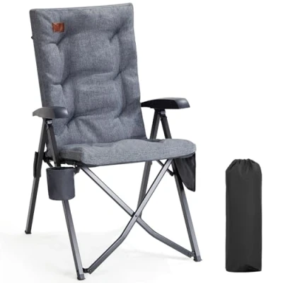 Bild av EVER ADVANCED Campingstol, vikbar ryggjusterbar i 4 lägen upp till 150 kg, fällstol, 6 cm tjock, vadderad med sidoficka, dryckeshållare, trädgårdsstol, högt ryggstöd, fiskestol för camping, trädgård,