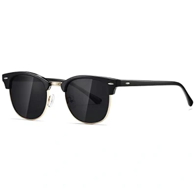 Bild av kimorn polariserade unisex retro solglasögon semi Rimless AE0550 (Svart52)