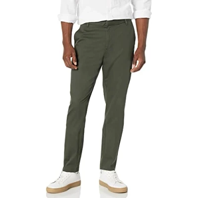 Bild av Amazon Essentials Herr Slim Fit Skrynkelbeständig platt framsida, stretch Chino byxa, mörk oliv, 29 B x 32 L