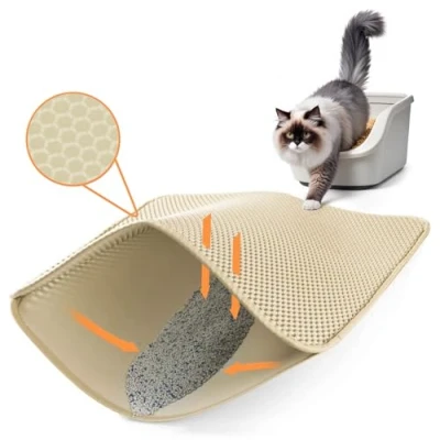 Bild av Ycozy Kattsandsmatta 76 x 61cm Kattlitterfångarmatta för Kattlåda Dubbel Kattmatta med Bikakedesign Kattlitterfångare Vattentät/Urin Säker Kattlittermatta Fångare Lätt att Rengöra