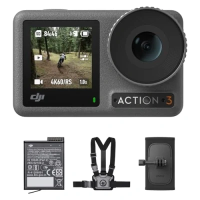 Bild av DJI Osmo Action 3 Outdoor Combo 4K/120 bps actionkamera med bröst och ryggsäcksremsfäste för vandring cykling, superbrett FOV, HorizonSteady, köldbeständig upp till 320 min 2 batterier