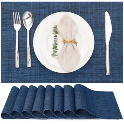 Bild av Myir JUN bordstabletter set med 8, tvättbara halkfria värmeisolerande vävd vinyl för kök matsal restaurang 45 x 30 cm (havsfärg)