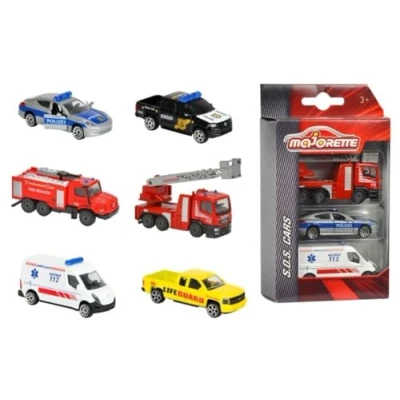 Bild av Majorette SOS leksaksbilset 3 slumpmässiga insatsfordon från S.O.S. Cars Edition, för barn år, räddningsfordon, lekset