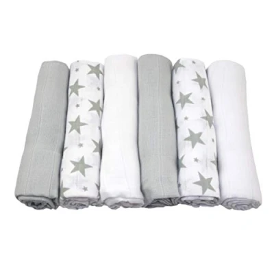 Bild av MuslinZ 6 pack baby muslin fyrkanter rapduk nyfödd nödvändig mångsidig användning mjuk och absorberande 100 % bomull 70 x cm .. (grå stjärna)