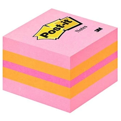 Bild av Post it Notes minikub rosa korall, neonorange, neonrosa, neonorange 400 ark 51 mm x
