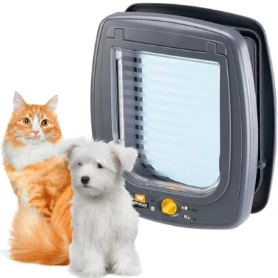 Bild av Ferplast kattlucka, dörr för stora katter, liten hundklaff, hunddörr, 4 vägs kontrollerbar ingång och utgång, skydd mot luftdrag, universell installation, SWING 9 storlek, husdjursdörr, grå