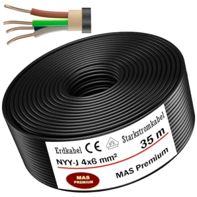 Bild av Från 5 till 50 m jordkabel, starkströmkabel, NYY J 4 x 6 mm², elkabel, OFC ring för utomhusbruk, jordmån (35 m)