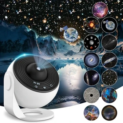 Bild av Mexllex Planetariumprojektor, stjärnprojektor, 12 planetskivor, galax, projektor med lampa, stjärnhimmel för sovrum, LED stjärnhimmel, barn