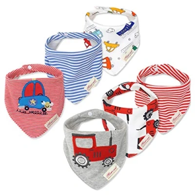 Bild av 6 pack babyhaklappar för pojkar flickor superabsorberande ren bomull bandana haklapp tecknad design gåva set 0 3 år