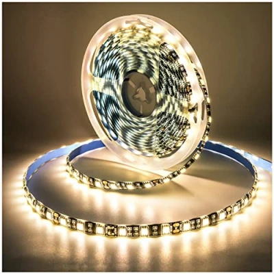 Bild av Tesfish 12 V LED remsa ljus, varmvit 30003400 K 5 m, remsa, ljusband, svart, PCB bräda, 5050, IP65, vattentät, 300 lysdioder, band, list, ljuslist för sovrum, köksdekoration