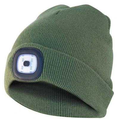 Bild av Velamp CAP05 LIGHTHOUSE Beanie with LED Front Light, 100 Lumen, Rechargeable, Washable. for Camping, Jogging, Work, Army Green, Unica