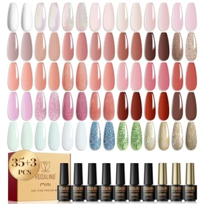 Bild av ROSALIND 38 st halvt permanent nagellack, 35 färger mini vit rosa naken klar gelé glitter gel nagellack UV LED Soak Off för nybörjare nagelkonst gör det själv