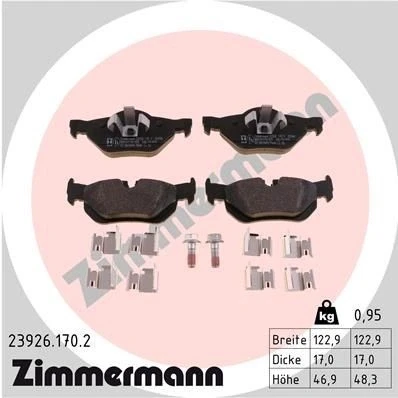 Bild av ZIMMERMANN 23926.170.2 Jeu de plaquettes frein contact signal d&#039;usure inclus la photo correspond au contenu livraison BMW: 3 Berline