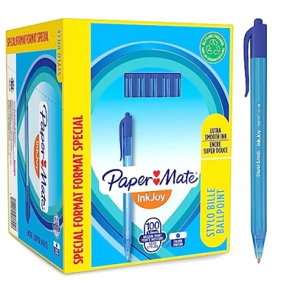 Bild av Paper Mate InkJoy 100RT Kulspetspennor med tryckknapp Mediumspets (1,0 mm) Blå 100 stycken
