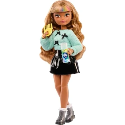 Bild av Barbie Dream Besties docka och tillbehör, ställbar Zia modedocka med avtagbara kläder vågigt brunt hår, sju delar på hår måntema, JGG36