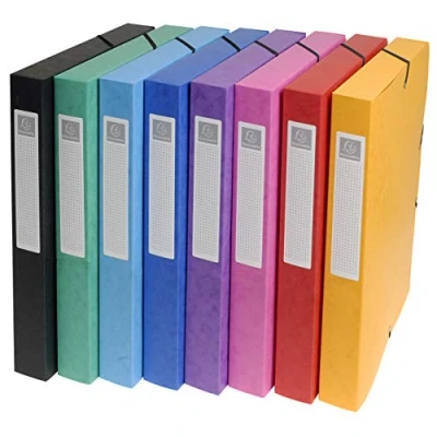 Bild av Exacompta Ref 50300E elastisk arkivlåda 270 x 340 mm i storlek, 25 ryggrad, 600 gsm premium pressbräda, stängning blandade färger (paket med 8)
