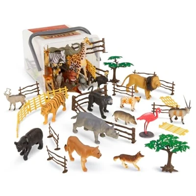 Bild av Terra by Battat AN2770Z 60 delar djurfigurer samling djungeldjur, safari leksaksset tiger, låg, giraff, zebra, elefant och mer leksak från 3 år