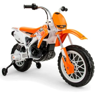 Bild av INJUSA Elektrisk Motorcykel Cross KTM, Skoter för Barn från 3 till 6 År, 12V Batteri, Handbroms, Stödhjul och Gummilister på Hjulen, Max Hastighet Km/h, Färg Orange