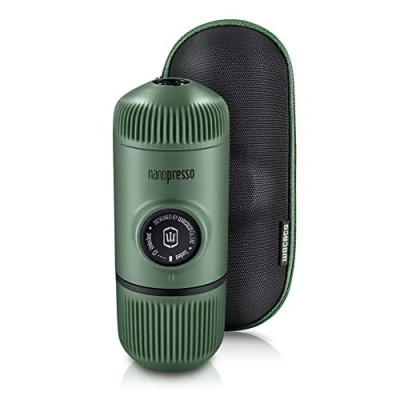Bild av WACACO Nanopresso kaffebryggare med skyddsfodral, Manuell Bärbar Espressomaskiner, 18 Bar Tryck Kaffemaskin, Uppgraderingsversion av Minipresso, Perfekt för Camping, Resor (Elements Moss Green)