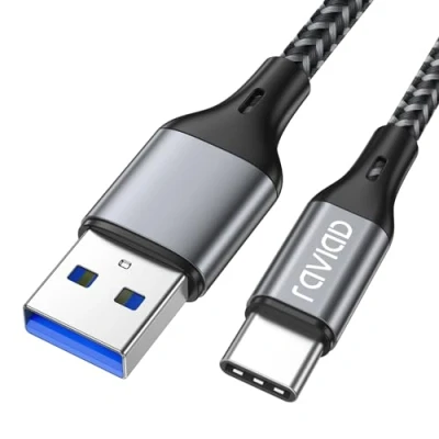 Bild av RAVIAD USB typ C till 3.0 kabel, [1 m/3,3ft] kabel ultimat synkronisering snabb nylon flätad laddare kontakt för Samsung Galaxy S21/S20/S10/S9/S8, Huawei P30/P20, Xperia grå