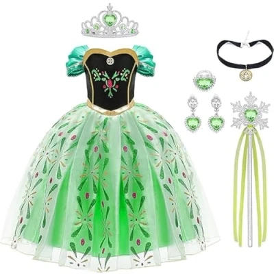 Bild av URAQT Costume, Dress with Magic Wand and Crown, Girls Princess Costume Up, Fancy for Birthday Party Halloween Christmas Cosplay